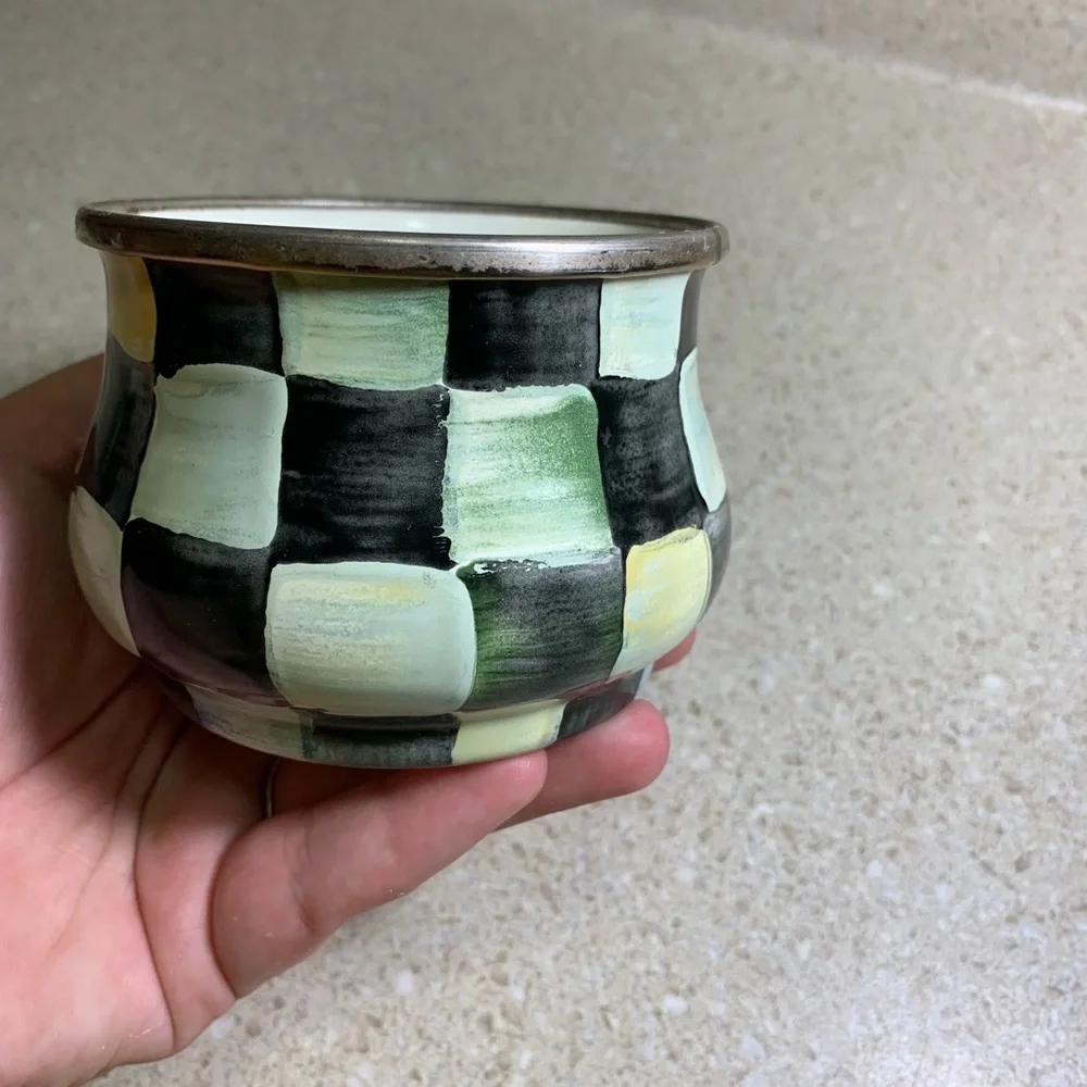 MacKenzie-Childs Checkered Pot - Black, White, Cream - Picture 7 of 9
